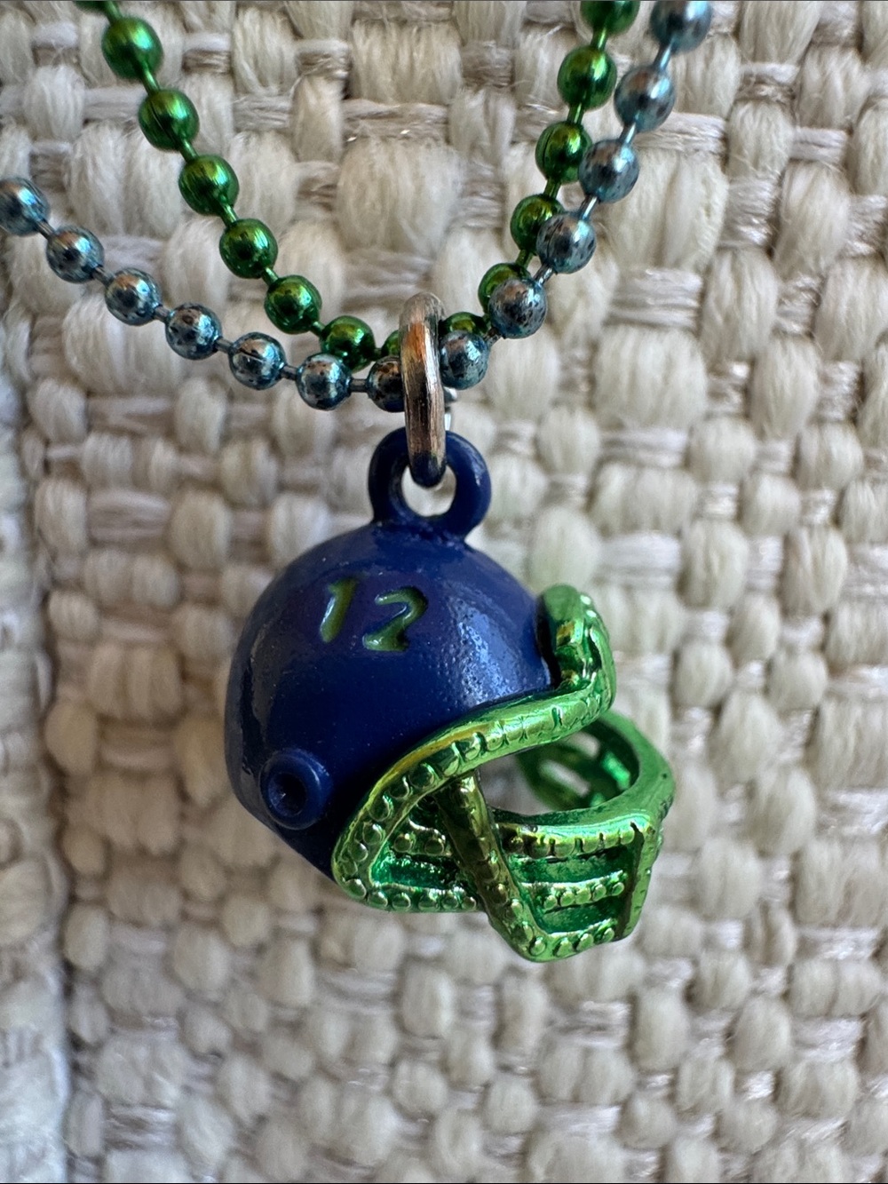 Youth Football Helmet Necklace in Blue and Green - Kids Accessory